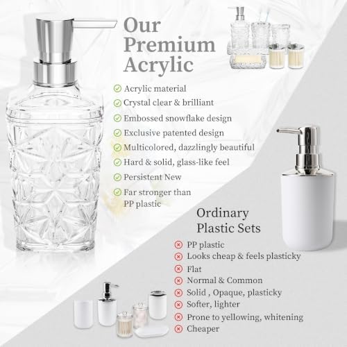 Bathroom Accessory Set, 7 Pcs White Bathroom Accessories Set, Acrylic Soap Dispenser and Toothbrush Holder Set, Qtip Holder Set, Bathroom Sink Set, Gift for Home Apartment