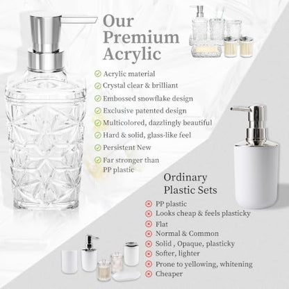 Bathroom Accessory Set, 7 Pcs White Bathroom Accessories Set, Acrylic Soap Dispenser and Toothbrush Holder Set, Qtip Holder Set, Bathroom Sink Set, Gift for Home Apartment