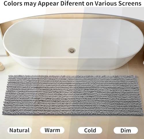 Disolla Grey Bathroom Runner Rug 24x70 Inch - Extra Long Chenille Bath Mat, Luxury Shaggy Plush Absorbent Rug, Non-Slip Large Runner for Floor and Laundry Room