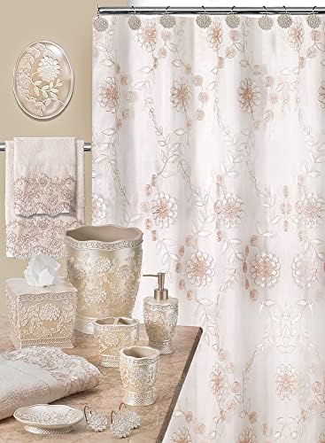 Zahari Home 2pc Rose Vine Bathroom Set Waste Basket & Tissue Cover Modern Classic Decor Stylish Unique Design Beautiful Beige Bathroom Accessories Set