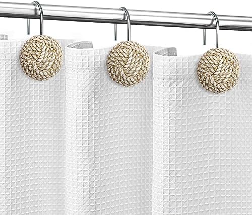 Sunlit Boho Knots Shower Curtain Hooks, Home Decorative Shower Curtain Rings for Bathroom, Seaside Nautical Shower Curtain Hangers Bathroom Accessories, Set of 12