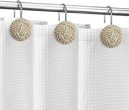 Sunlit Boho Knots Shower Curtain Hooks, Home Decorative Shower Curtain Rings for Bathroom, Seaside Nautical Shower Curtain Hangers Bathroom Accessories, Set of 12