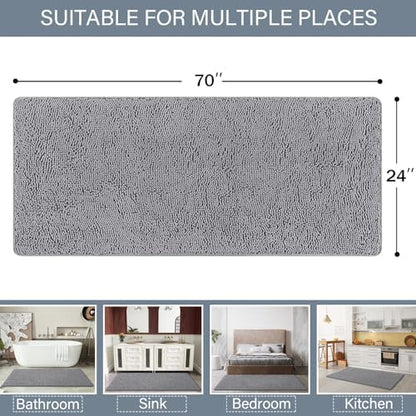 LOCHAS Luxury Bathroom Rug Shaggy Bath Mat 24 x 70 Inch, Gray