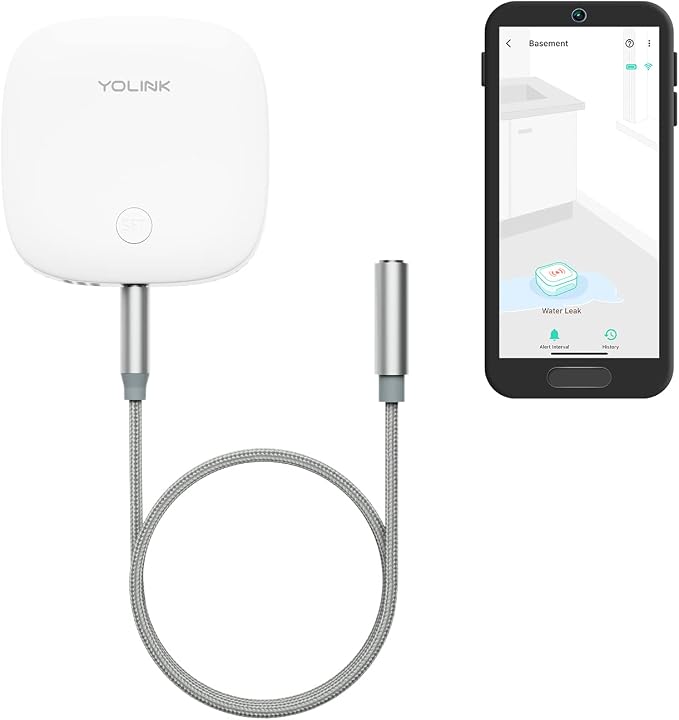 YoLink Water Leak Sensor 2,1/4 Mile World's Longest Range Smart Home Water Leak Sensor,Water Leak Detector with Built-in Siren Up to 105dB,Works with Alexa and IFTTT-YoLink Hub Required,YS7904-UC