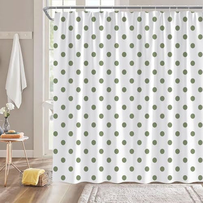 Polka Dot Shower Curtain Sage Green White Retro Spot Vintage Fabric Decorative Bathroom Curtains with Hooks,70" Wx70 H
