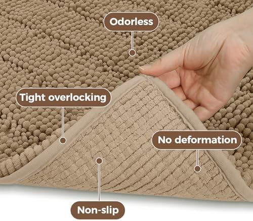 Bcoimo Bath Rug Mat Sets, 2 Piece Extra Soft Chenille Tan Batroomh Mat Set