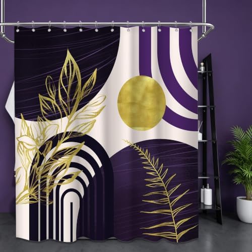 Dark Purple and Gold Extra Long Shower Curtain, Tall 72X78 in