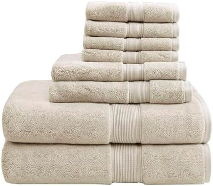 Madison Park 800GSM 100% Cotton Bathroom Bath Towel Set of 8, Natural