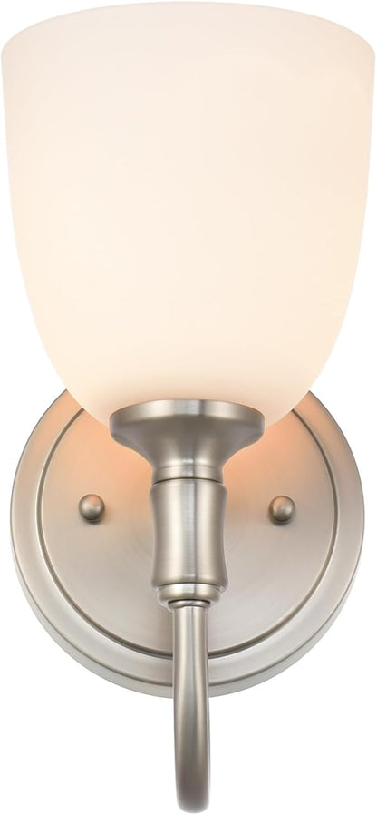 Vintage Traditional 1-Light Indoor Wall Sconce with Frosted Glass Bathroom Bedroom Hallway, 10.6" H x 5.3" W, Brushed Nickel