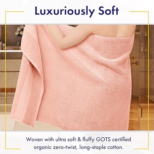 Alusa Home 100% Organic Zero-Twist Cotton Towels - GOTS Certified Luxury Bath Towels - Ultra Soft & Plush 700GSM Long-Staple Cotton - 6 Piece Towel Set (Blush Pink)
