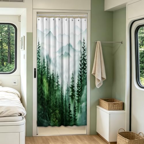 Dark Green and White Stall Shower Curtain, 47X64 in Narrow Small, Forest