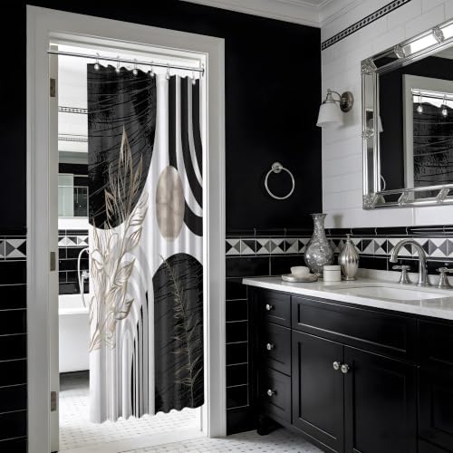 Black and White Stall Shower Curtain, 36X72 in Narrow Small, Mid Century