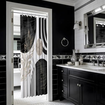 Black and White Stall Shower Curtain, 36X72 in Narrow Small, Mid Century
