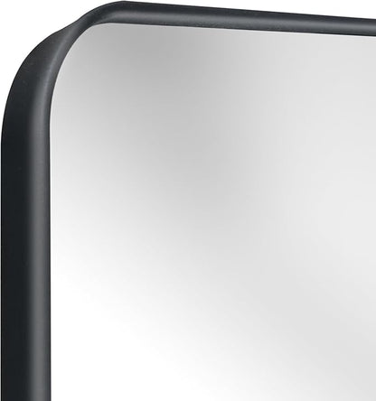 Fundin Plastic Black Medicine Cabinet, Mirror Door with Round Corner Metal Frame, Recessed and Surface Mount Bathroom Medicine Cabinet, 16 x 22 inch Mirror Size