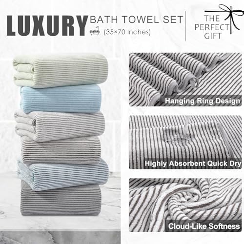 4 Piece Bath Towel Set 35"x70"Oversized Bath Towel for Bathroom Ultra Soft Fluffy Extra Large Bath Sheet Luxury Premium Bathroom Towel Highly Absorbent Quick Dry Shower Towel for Hotel Spa,Brown White