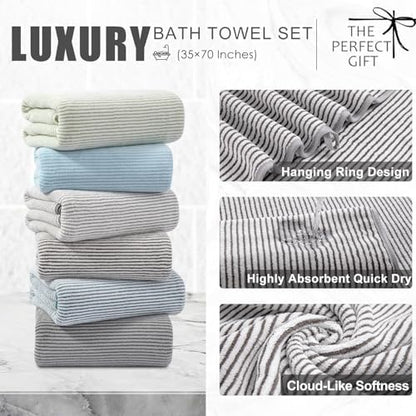 8-Piece Premium Towel Set for Bathroom|2 Oversized Large Bath Sheet,2 Hand Towels,4 Washcloths|Soft Cozy Highly Absorbent Fast Dry Microfiber Shower Towel Set for Hotel Bathroom Essentials,Brown White