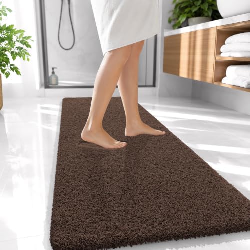 OLANLY Microfiber Bathroom Runner Rugs 47x20, Ultra Soft Bath Mat, Brown