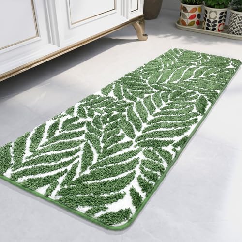 Bathroom Runner Rug - 4ft Long Bathroom Rug Green Long Bath Mat Leaf Bedroom Decor 47 Inches Rugs Water Absorbent Bath Rugs for Bathtub Leaves 18" x 47"
