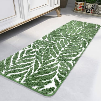Bathroom Runner Rug - 4ft Long Bathroom Rug Green Long Bath Mat Leaf Bedroom Decor 47 Inches Rugs Water Absorbent Bath Rugs for Bathtub Leaves 18" x 47"