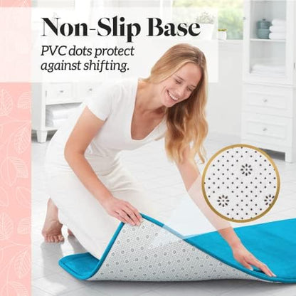 Memory Foam Bath Mat Non Slip Absorbent Super Cozy Velvet Bathroom Rug Carpet (60 inches X 24 inches, Caribbean Sea)