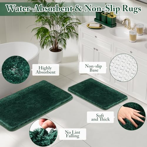 XLHOMO Bathroom Accessory Set - 24PCS Luxury Bathroom Accessories Set, Bathroom Sets with Shower Curtain and Rugs, Green Bathroom Set with Trash Can, Toothbrush Holder & Soap Dispenser for Home Decor