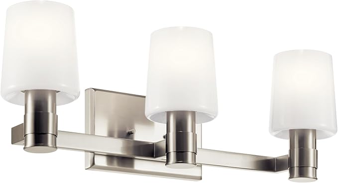 Kichler Adani 3-Light Vanity, Modern Light with Opal Glass in Brushed Nickel, Bathroom or Powder Room (8.25" x 24"), 55176NI