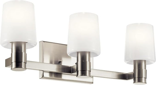Kichler Adani 3-Light Vanity, Modern Light with Opal Glass in Brushed Nickel, Bathroom or Powder Room (8.25" x 24"), 55176NI