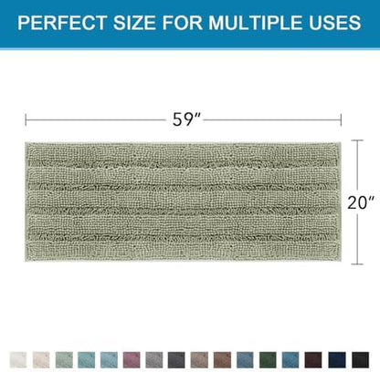 H.VERSAILTEX Bath Rugs for Bathroom Non Slip Bath Mats Thick Chenille Striped Bath Rug Runners 59" x 20" Absorbent Fluffy Soft Shaggy Mats Dry Fast Plush Area Carpet for Bath Room - Eucalyptus Green