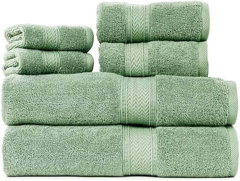 HILLFAIR Premium 600 GSM - 100% Cotton - 6 Piece Bath Towel Set - Sage