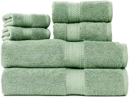 HILLFAIR Premium 600 GSM - 100% Cotton - 6 Piece Bath Towel Set - Sage