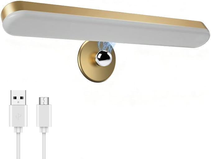 Benreom Wireless Vanity Light for Mirror, Rechargeable LED Bar, Gold | Adjustable Color, Brightness and Angle with Magnetic Stick-On Design for Makeup Mirrors and Renter-Friendly Decor
