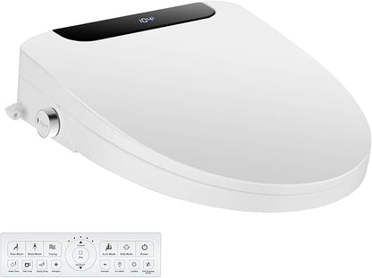 Bidet Toilet Seat, Round, Electric, Warm Water, Air Dryer, Heated Seat and Slow Close Lid, Front and Rear Wash, Night light, Wireless Remote, Black, 102D (Round)