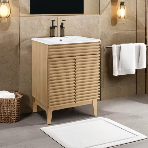 Modway Render Vanity Floor, 24 Inch, Oak/White Sink