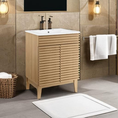 Modway Render Vanity Floor, 24 Inch, Oak/White Sink