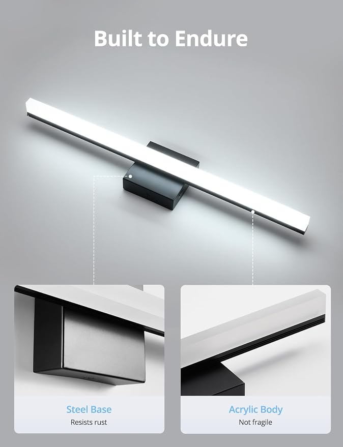 24 Inch Black Vanity Lights for Bathroom Mirror Lighting Fixtures Gentle, 14W Modern Long Linear Restroom Wall Lamps Bar LED Lampara para Baño sobre Espejo Cool White 6000K