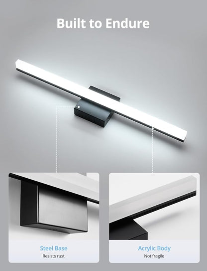 Led Vanity Lights Over Mirror Soft Shadow Free Black Bathroom Lamp for Wall,14W 24 Inch Long Restroom Lighting Bars Cool White 6000K Lámparas Luces para Baños Sobre Espejo Modernas 2 Pack