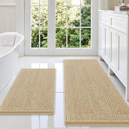 Smiry Chenille Bathroom Rugs Sets 2 Piece (59x20+30x20, Beige)