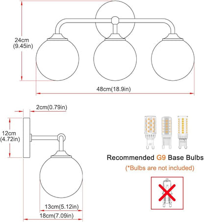 Elagant Modern Brushed Nickel Bathroom Vanity Lights, 3-Lights Bathroom Light Fixtures with Milky White Globe Glass Shade, Bathroom Wall Sconces Light over Mirror Dressing Table Bedroom Living Room