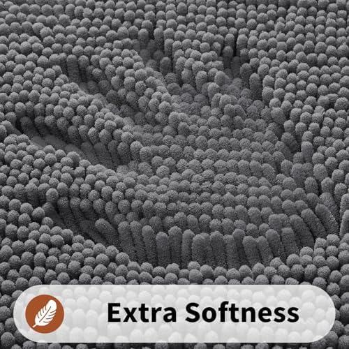 Yimobra Toilet Rugs U Shaped Washable - 24"x20" Non Slip Plush Contour Bath Rugs for Toilet - Super Soft Absorbent Quick Dry Toilet Mats for Bathroom,Dark Gray