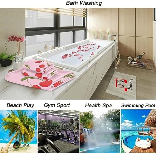 Naanle Soft 1 Bath Towel+1 Hand Towel+1 Washcloth, Cute Cherry Sweet Pattern 3 Towels Set Decor for Home,Bathroom, Hotel, Gym, Spa and Beach
