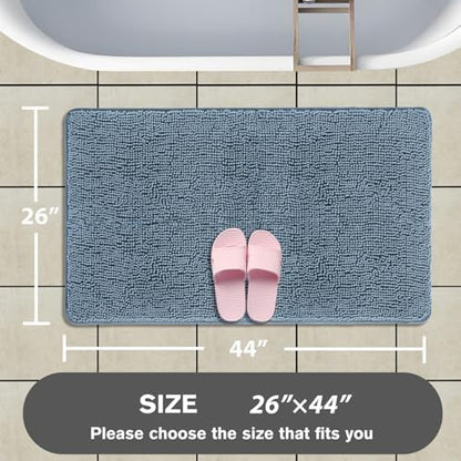 Blue Bathroom Rugs – Absorbent and Washable Bath Mat, Non-Slip, Thick Soft Chenille Bath Rugs for Bathroom Floor, Shower, Sink - 26" x 44"