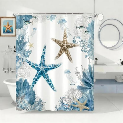 Grey Beach Shower Curtain for Bathroom, Ocean Coastal Theme, 72x72 In
