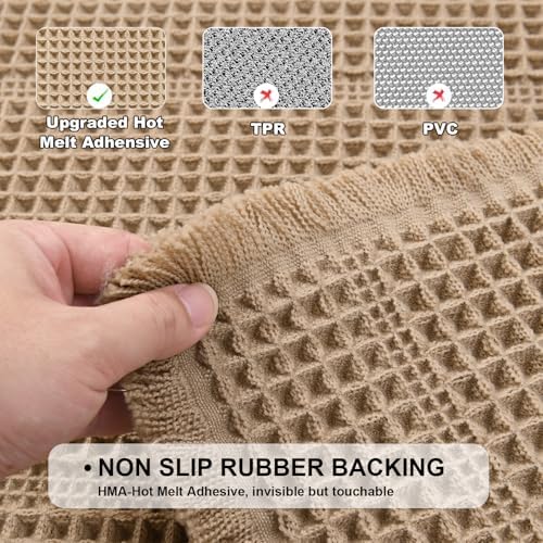 JIUZHEN Waffle Bath Mat Rug Super Absorbent Bath Mats for Bathroom Mat Non Slip Bathmat Machine Washable Soft Bathroom Rugs with Tassels Dry Fast Bath Rugs for Floor, 20" x 32", Strip-Brown