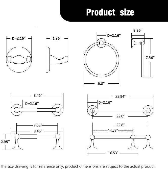 Classic Bathroom Hardware 4-piece Set, Matt Black | Wall Mounted,Stainless Steel and Zinc material,Including Towel Bar,Towel Ring,Toilet Paper Holder,Robe Hook