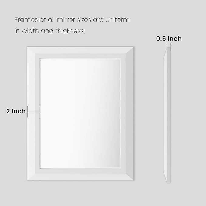 Bathroom Mirror for Wall, 60x36 Inch (White) | HD Reflection, Tempered Glass, Thick Metal Framed Rectangle Mirrors for Over Sink, Vanity, Bedroom, Living Room, Entryway