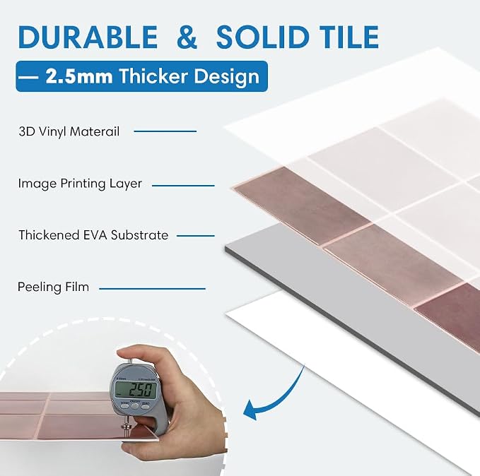 Thicker Peel and Stick 3D Backsplash Tiles Kitchen Bathroom | Gray, 10 Pcs 12" x 12", Glossy Self Adhesive Decorative Vinyl Backsplash Wall Sticker, Cover 10 sq ft，Removable，Waterproof