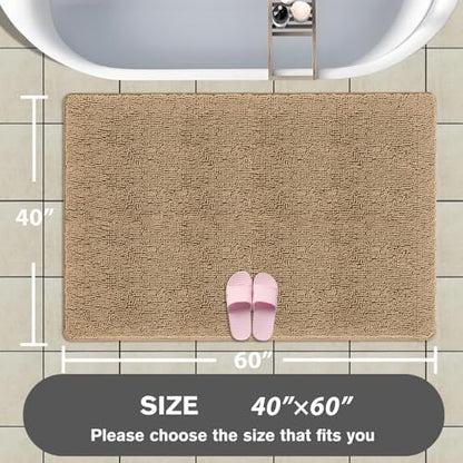 Bathroom Rugs 40 x 60 Inch – Extra Large Bath Mat | Absorbent and Washable Thick Chenille Bath Rugs Non-Slip Runner Rug for Bathroom, Shower, Tub(Beige)