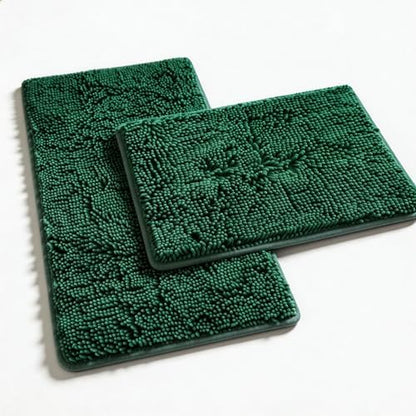2 Piece Bath Rugs for Bathroom Non Slip - Soft Plush Shaggy Mats Floor, Indoor Entryway Extra Soft Chenille Bath Mat Absorbent Bathroom Rug（Dark Green）