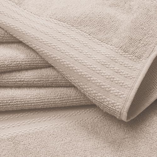 GLAMBURG Ultra Soft 24-Piece Towel Set - 100% Pure Ringspun Cotton, Contains 8 Oversized Bath Towels 27x54, 8 Hand Towels 16x28, 8 Wash Cloths 13x13 - Ideal for Everyday use, Hotel & Spa - Tan