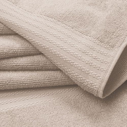 GLAMBURG Ultra Soft 24-Piece Towel Set - 100% Pure Ringspun Cotton, Contains 8 Oversized Bath Towels 27x54, 8 Hand Towels 16x28, 8 Wash Cloths 13x13 - Ideal for Everyday use, Hotel & Spa - Tan